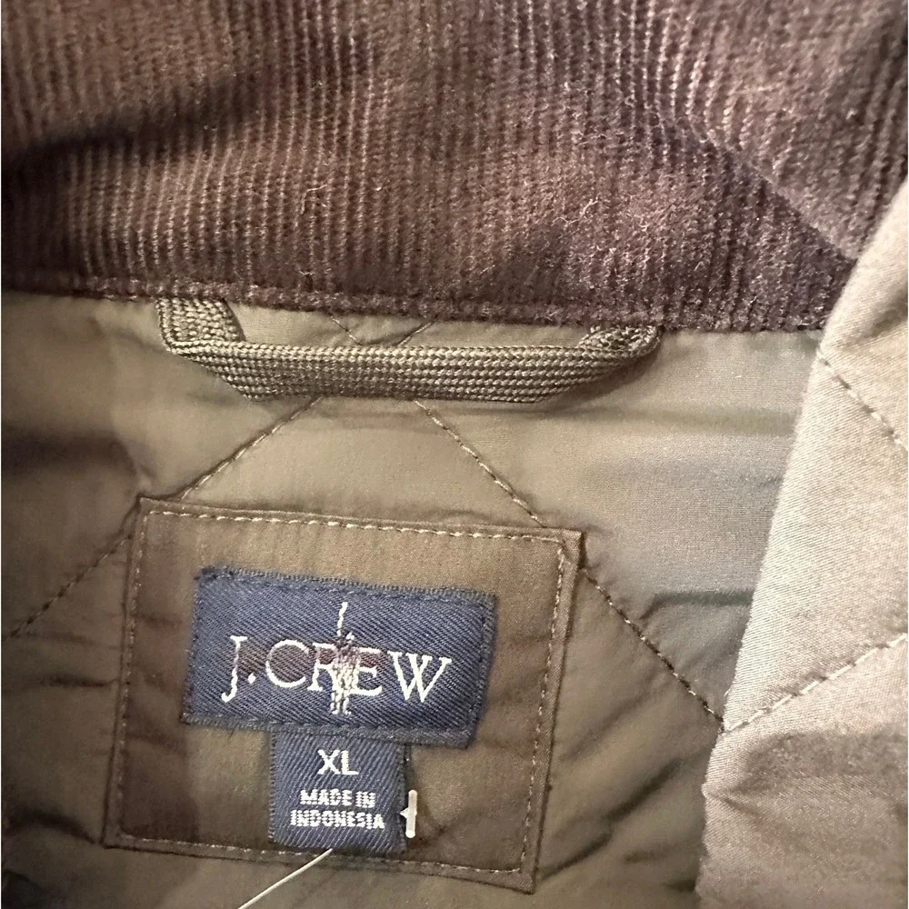 J. Crew SZ XL Sussex Quilted‎ Field Jacket Olive Diamond Quilt Snap Front NWOT